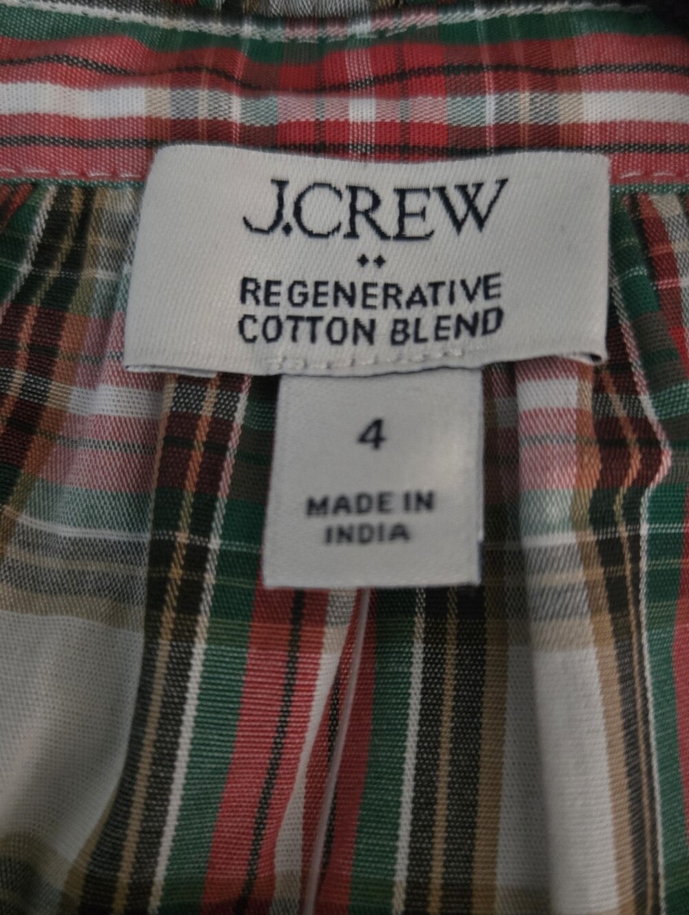 J. CREW Women Size 4 Plaid Cotton L/Sl Dress, Ruffle Neckline & Tie Belt NWT - Picture 2 of 12